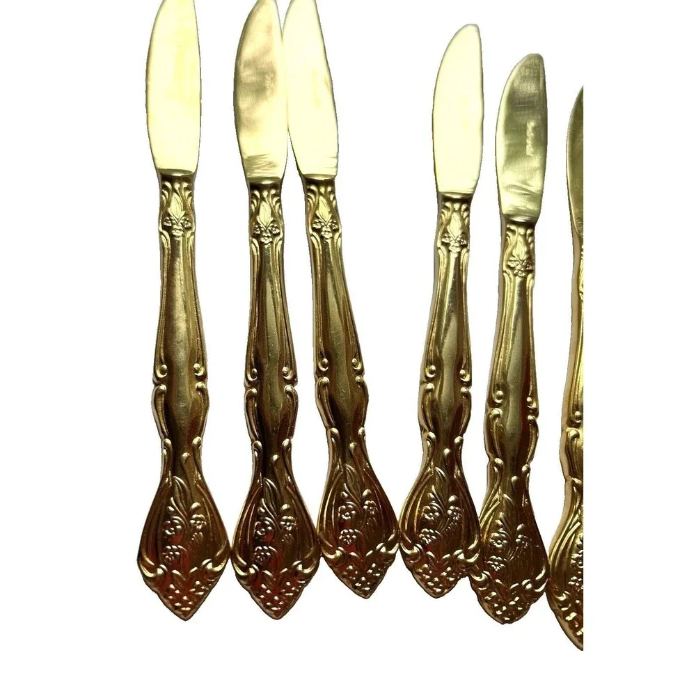 Continental Butter Knives Flatware Gold Finish Set of 6 Vintage